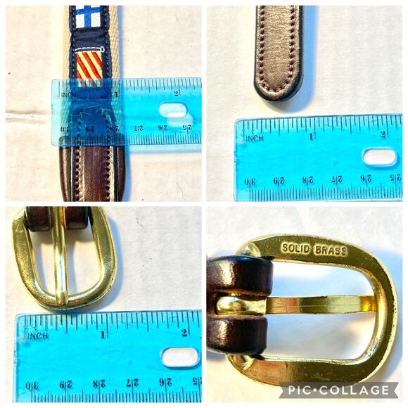 Tory Leather Nautical Plaid Canvas Leather Belt Size 26 XS Preppy Womens Boys - Picture 12 of 15